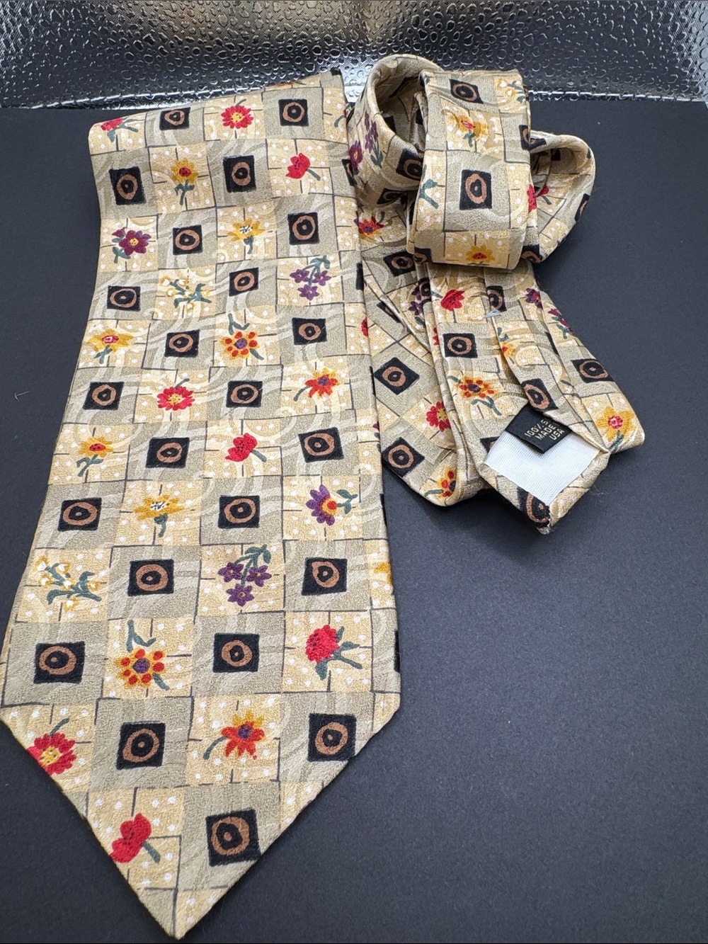 Structure Silk Mens Necktie Floral Window Pane Italian 56” Blokecore Fun Office